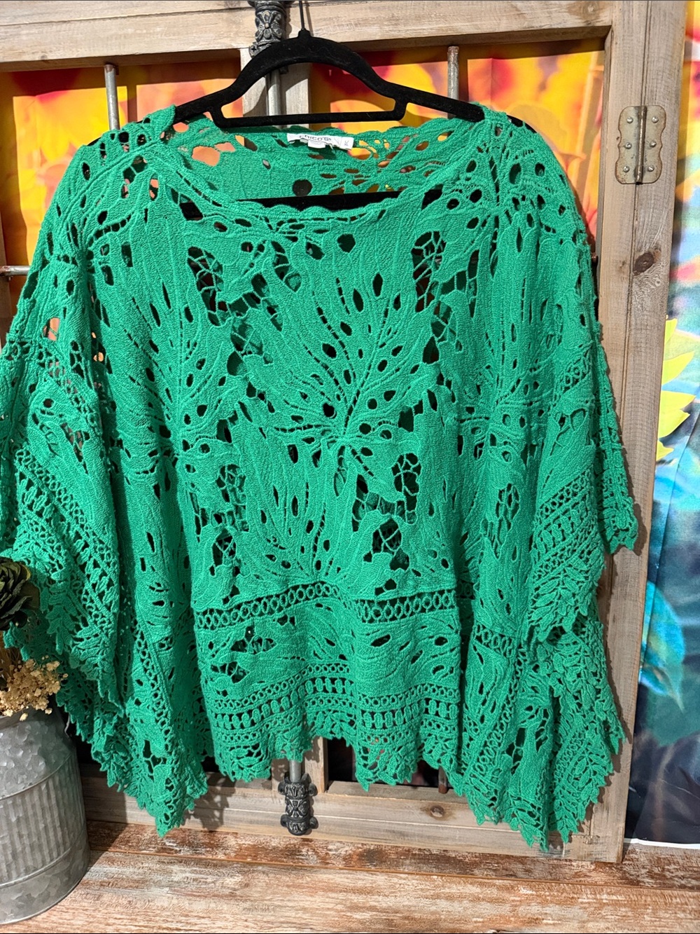 Chicos Green Crochet Poncho
